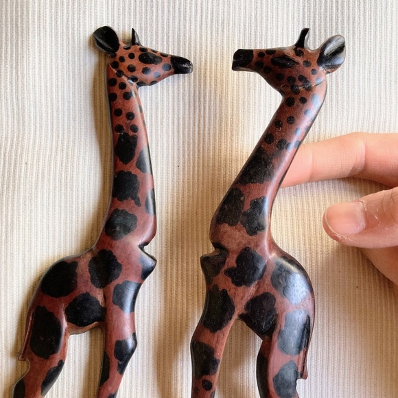 Vintage Hand Carved African Wooden Giraffe Salad Fork Spoon Serving Utensils Set - Picture 2 of 9